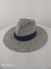 Trilby Panama Hat Woven Paper Summer Sun Black Cream 56cm
