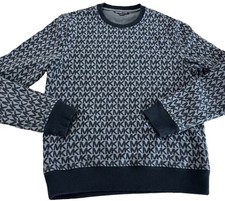 Michael Kors Mens Medium Gray Black MK All Over Logo Print Crewneck Sweatshirt