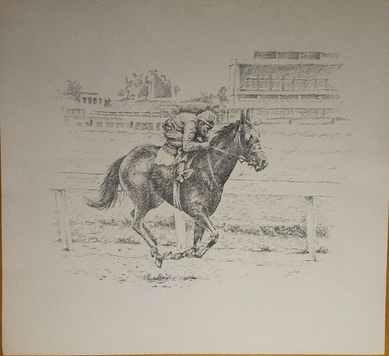 Horse Racing Track Scene Black & White Sketch Art Print on Paper