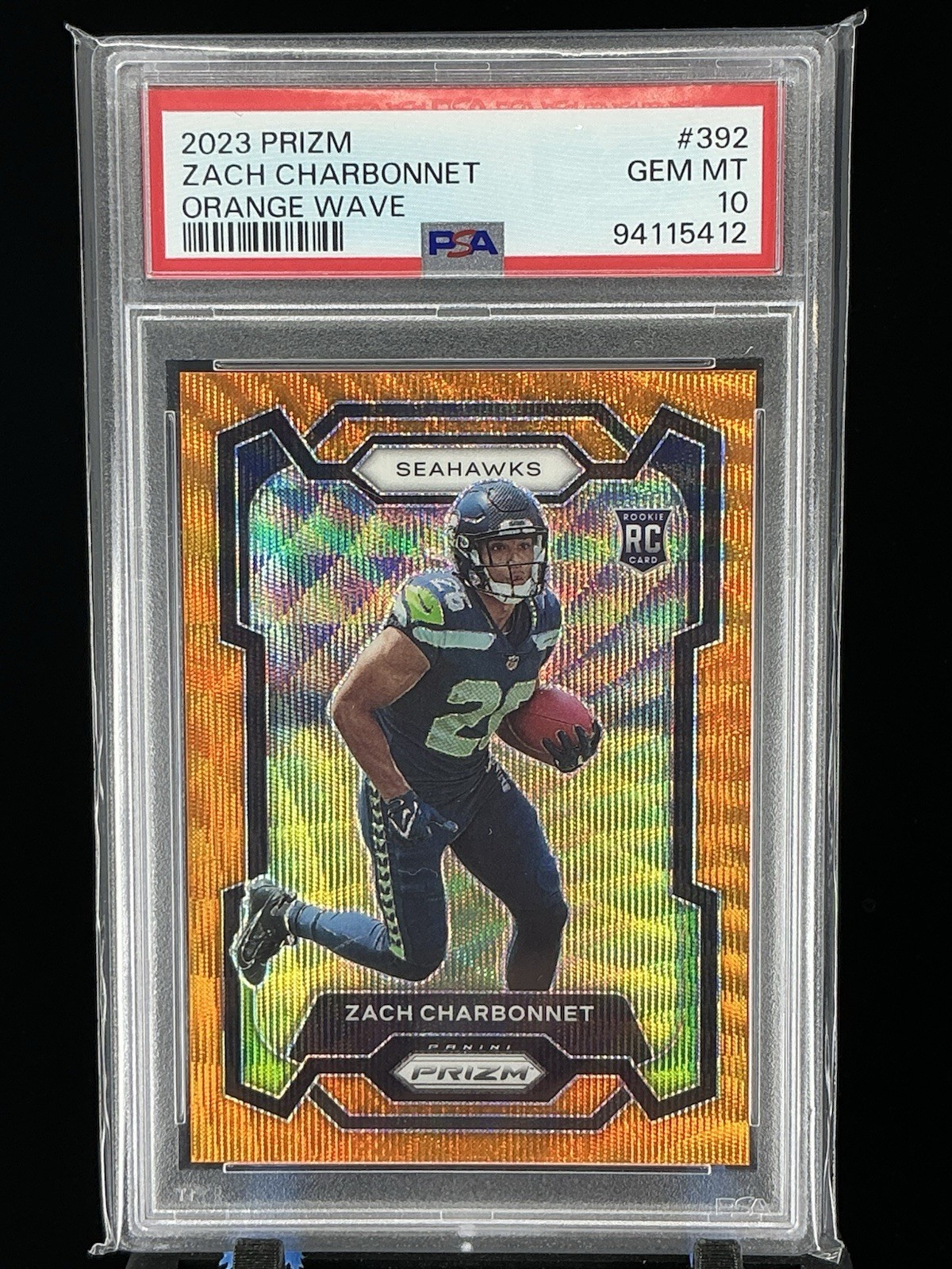 2023 Panini Prizm Zach Charbonnet Orange Wave Prizm Rookie RC/60 #392 PSA 10 GEM