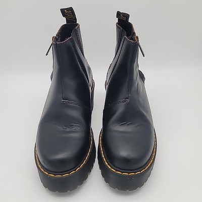 Dr. Martens Rometty II Black Leather Lady s Platform Ankle Boots.
