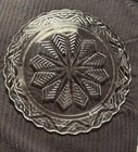 Vtg Federal Glass Footed Cake Plate Snowflake Starburst Chevron Scallop Edge 11”