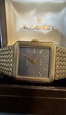 Vintage Regency Tank Style Watch Gold Plated Quartz New Battery Working + Box