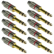 10 Pcs 1/4" 6.35mm Male Stereo Audio Connector Metal Adapter Solder Type Gold