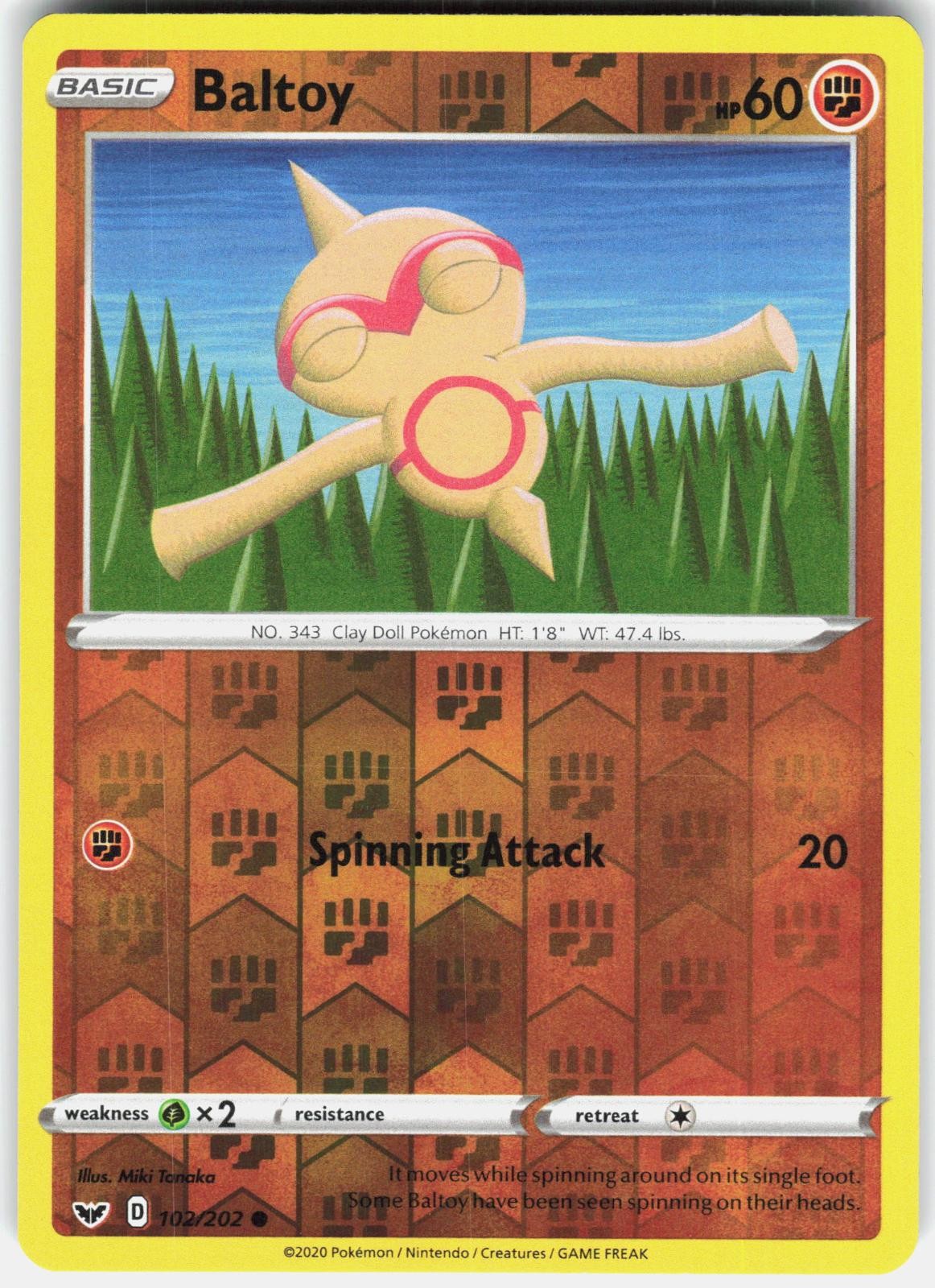 Baltoy 102/202 Common Sword & Shield Pokemon Reverse Holo Lightly Played