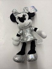 New Nwt Disney 100 Years Minnie Mouse Plush 9  Doll Toy Silver Dress Disneyland