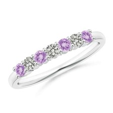 2MM Round Shape Amethyst 925 Sterling Silver Half Eternity Wedding Band Ring
