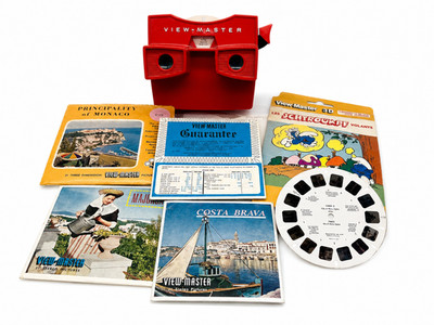 Vintage Sawyer View-Master Rot + Set Schallplatten Paris Monaco Schlümpfe...