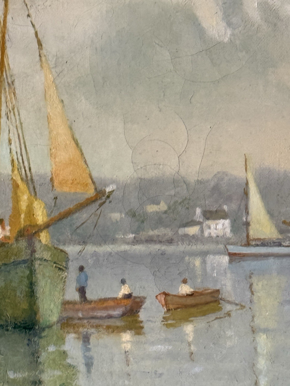 THOMAS CLARK VINTAGE NAUTICAL BOAT SEASCAPE LANDSCAPE OIL PAINTING OLD UK WPA 50