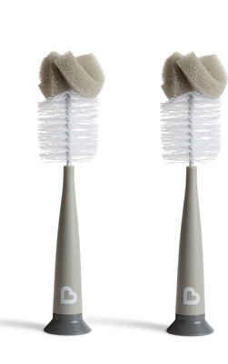 Munchkin Sponge Bottle Brush, Modern Design, 2 Pack, Grey. With Nipple Brush New