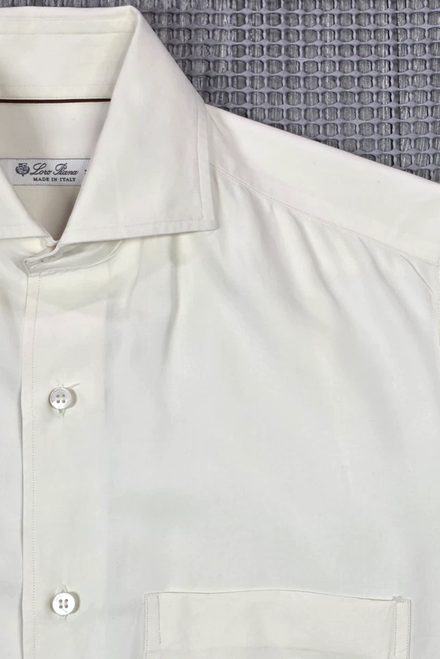 Camisa Loro Piana Manga Larga Seta Seda Abotonada Manga Larga Hombres XS Marfil Blanco Foto 3 de 4
