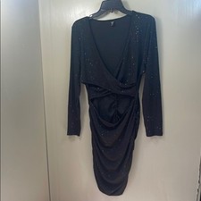 SHEIN Curve Black Ruched Wrap Sheath Dress Long Sleeve Glitter Cutout 2XL