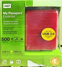 Western Digital My Passport Essential 500GB Red Portable HDD  USB 3.0/2.0 NIB 