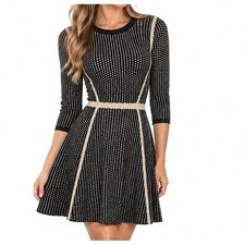Club Monaco Drop Waist Sweater Dress Women S Stretch Black Tan Indie Sleaze $249