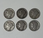 6x Mercury Dimes 1942 Lot Various Grades Circulated Philadelphia Mint 90% Silver