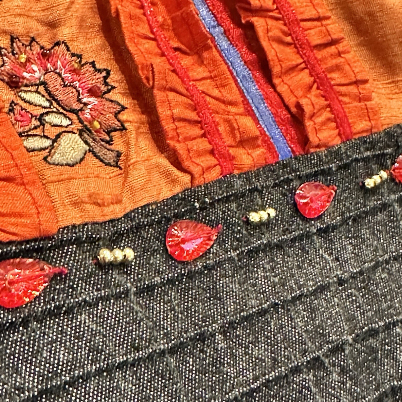 Coldwater Creek Jacket Patchwork Button M Orange … - image 7