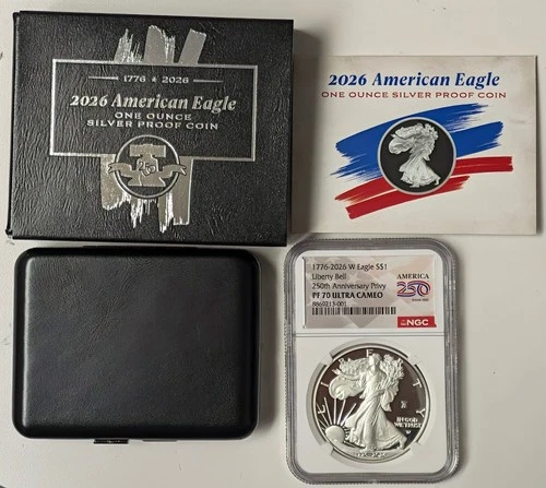 1776-2026 W Proof Silver Eagle Liberty Bell Privy - NGC PF 70 UCam w/ Packaging - product listing photo