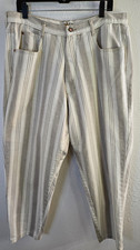 Venezia Women's Size 20 100% Cotton Cream Stripped Jeans Pants Made in USA
