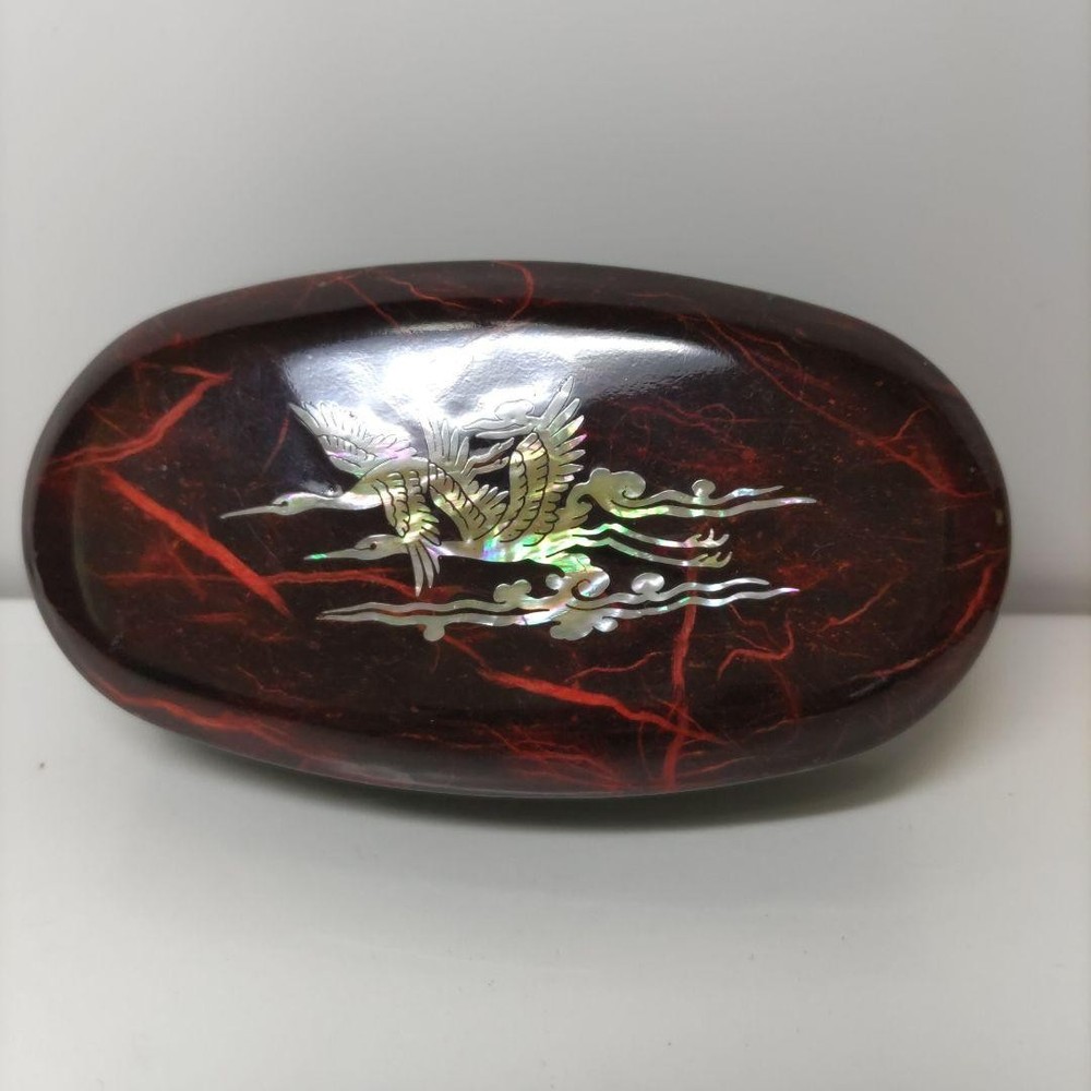 Korean Lacquerware Jubako with Gold Crane Red & Black 11cm