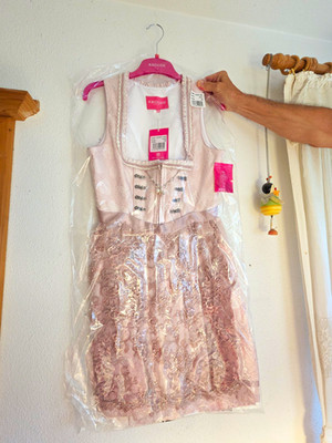 Krüger Dirndl Damen ärmellos Spitze rosa Gr. 38 knielang Modell 404851-000