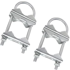 2 Sets Heavy-Duty Double Antenna Mast Clamp with U-Bolts – V-Jaw Brackets for TV
