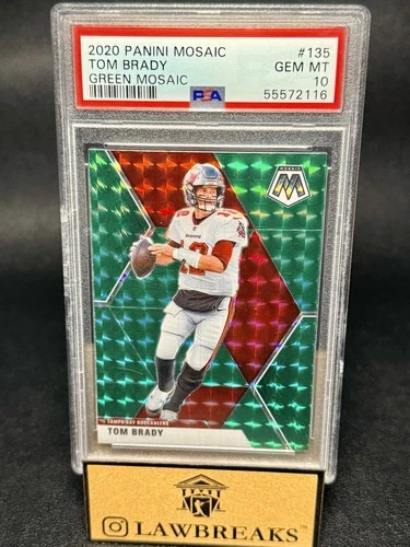 2020 PANINI MOSAIC GREEN PRIZM #135 - TOM BRADY - PSA GEM 10