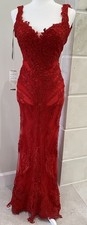 Red Embroidered Lace Beaded Formal Gown Dress Size 0 Backless V-Neck