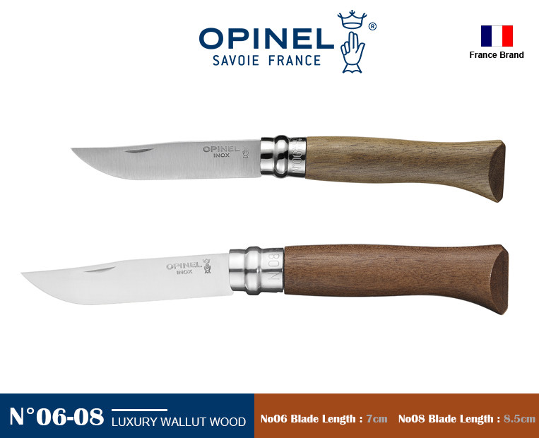 Opinel France Luxury Wallut Wood Handle Safe Ring Lock Folding Knife
