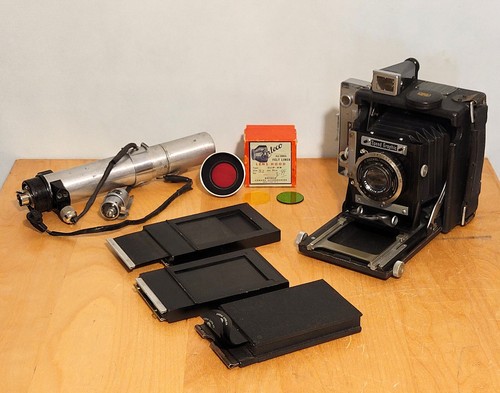 Vintage GRAFLEX Speed Graphic 2¼ x 3¼ MEDIUM FORMAT Camera NICE Bundle wt Case - Picture 3 of 24