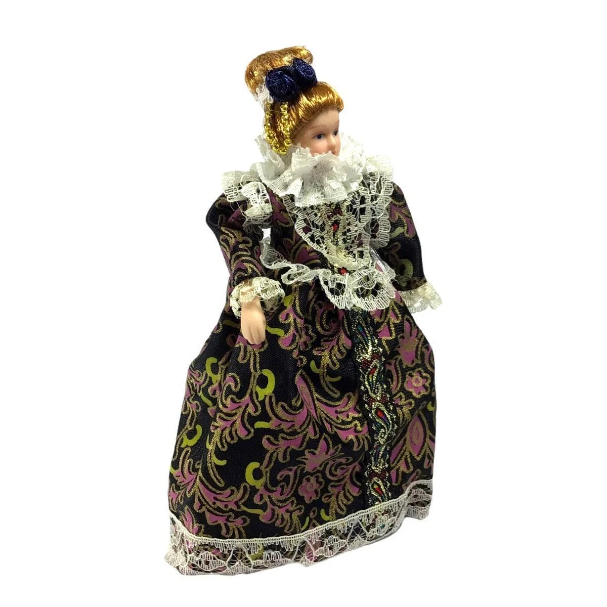 Dolls House Tudor Lady Women Mother in Purple Dress Porcelain 1 12