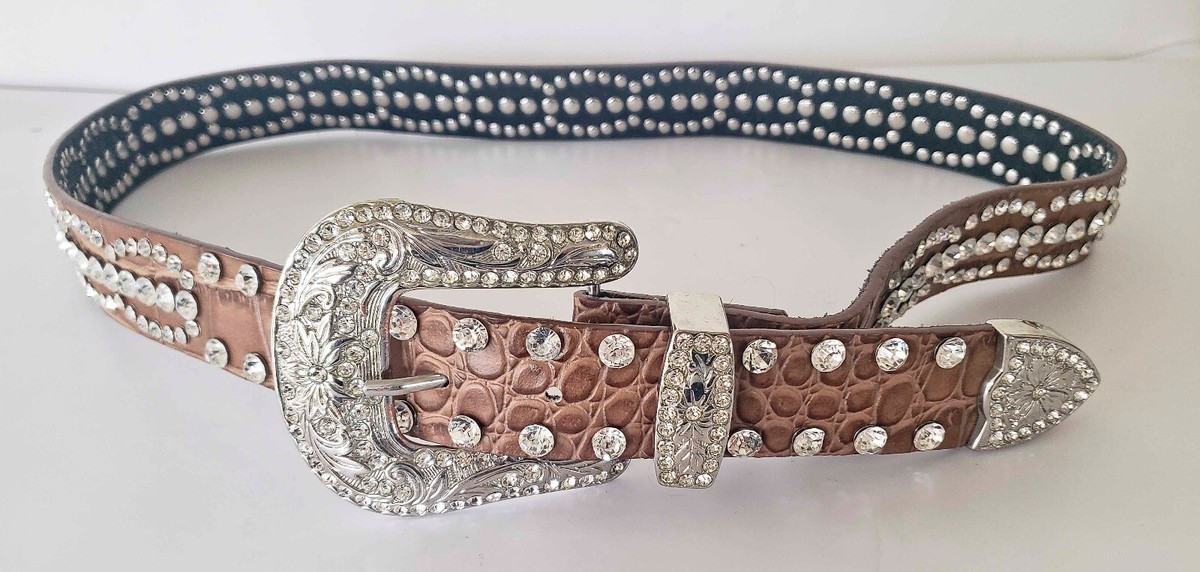Womens Brown Leather Rhinestone Belt | eBay display picture 3