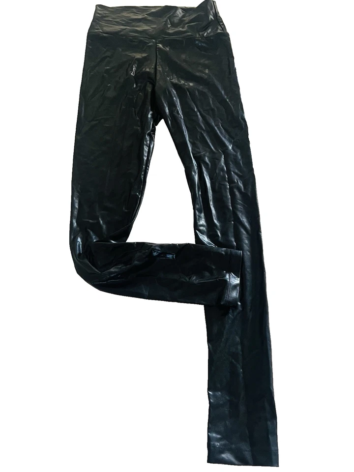 Leggings líquidos vintage solo para miembros negros brillantes segunda piel cuero look cintura alta Foto 2 de 4