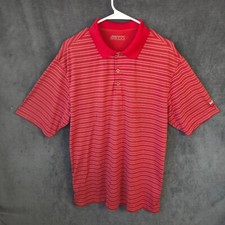 Nike Golf Polo Shirt Men s M Red Stripe Dri-Fit Performance Short Sleeve