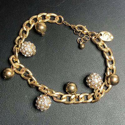 3668 Charming Charlie's Goldtone CZ Ball charm bracelet 7-8.5''