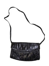 Purse Black Eel Clutch or Shoulder Glossy Vtg 70s Disco