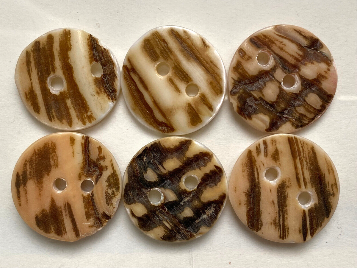 Lot De 6 Boutons En Nacre Brute Véritable - Diamètre 24-25 Mm - Vintage France