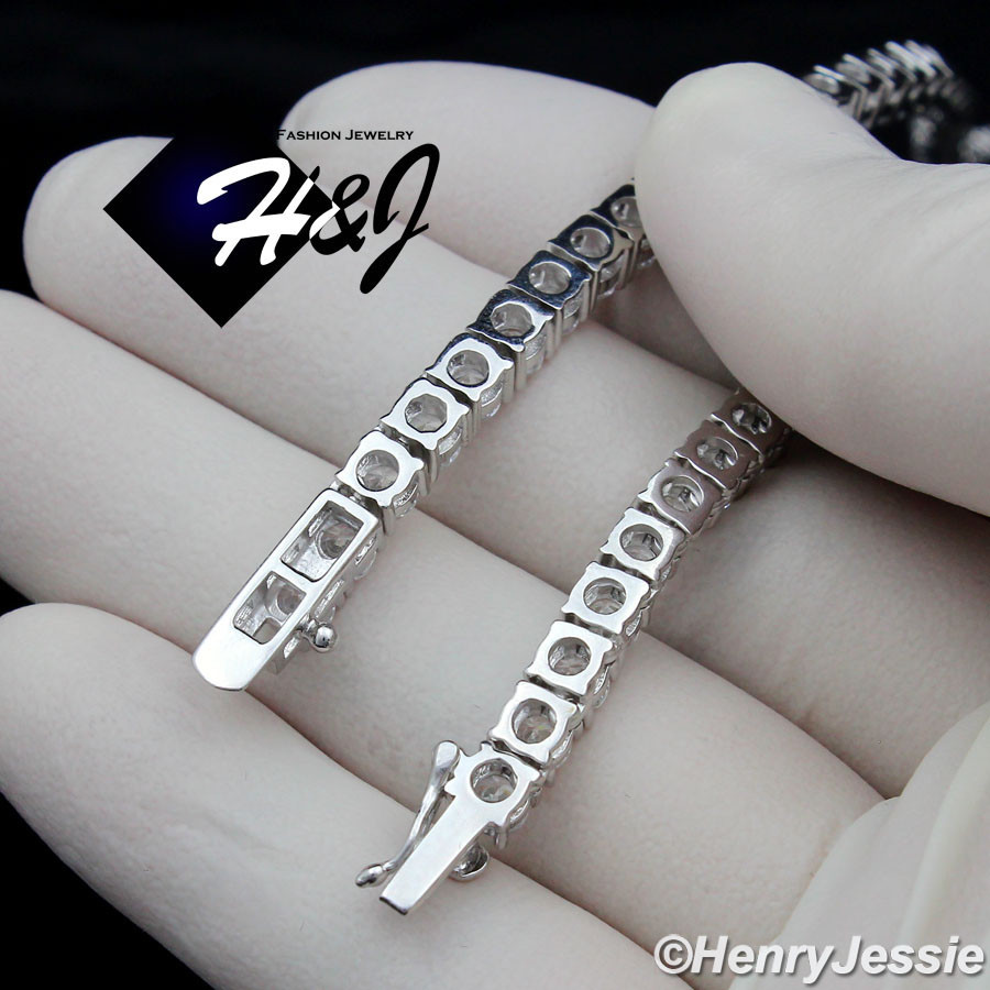1 Row Tennis Chain Necklace 16-30" - 14K White Gold Plated With Icy CZ Stones For Men & Women