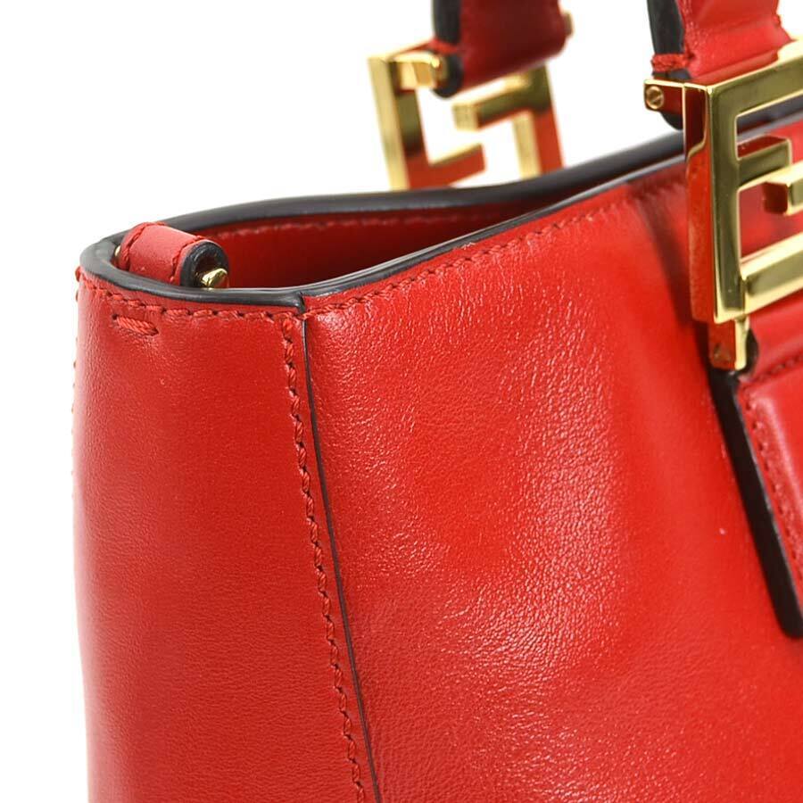 Auth FENDI FF Tote Small Handbag Shoulder Bag Red Leather Auth FENDI FF Tote Small Handbag Shoulder Bag Red Leather