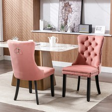Set of 2 Dining Chairs Velvet Upholstered Kitchen Dining Chairs w/ Wooden Legs