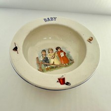 Antique BABY DISH BOWL with Rolled Edge from Czechoslovakia Ceramic Circa 1910