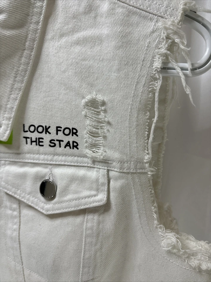 Chaqueta de mezclilla blanca corta Starter Black Label para mujer chaleco sin mangas mediano Foto 3 de 4