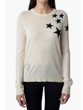Zadig  Voltaire Cream Colored With Black Stars Sweater Sz Large AUTHENTIC NWT