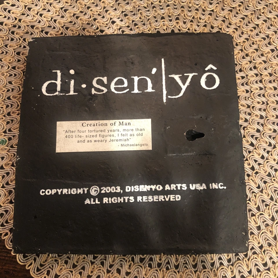 2003 DISENYO ARTS Placa de Parede Colecionável Azulejo Suspenso 8"x6"x1 Criação do Homem - Imagem 2 de 2