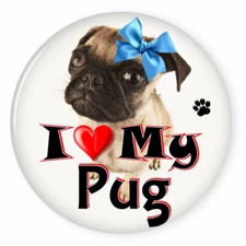  I LOVE MY PUG DOG PUPPY 3" SAFETY PIN BACK BUTTON