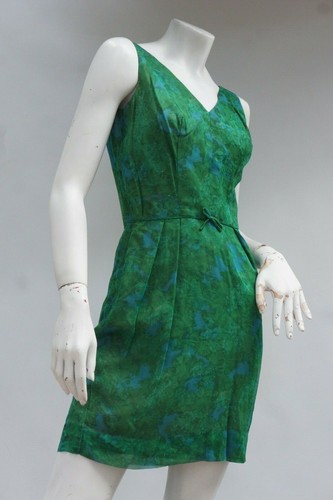 Vintage 60s Emerald Green & Turquoise Print Dress Larry Sakin Desert Fashion's - Picture 9 of 12