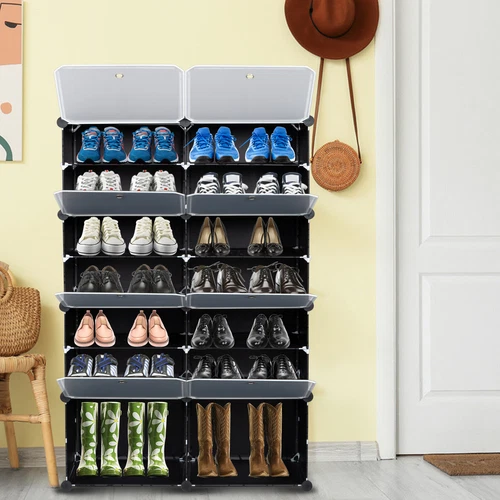 Hot Sale 7-Tier 28Pair Shoe Rack Organizer 14Grids Tower Shelf Storage Cabinet - Picture 3 of 8