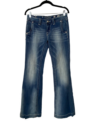 MISS ME Bootcut Jeans Embellished Bling Flap Pocket Stretch JS5148W3 Size 28