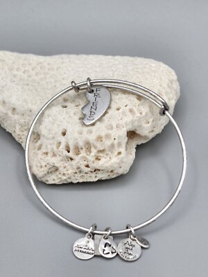 ALEX and ANI Best Friends Half Heart Charm Expandable Bangle Silver-Tone