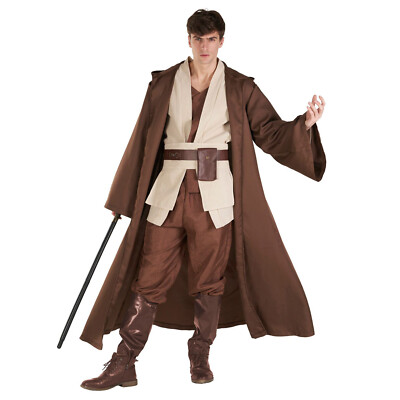 Men`s Jedi Knight Costume Adult Star Fantasy Hooded Robe Space Cosplay Halloween