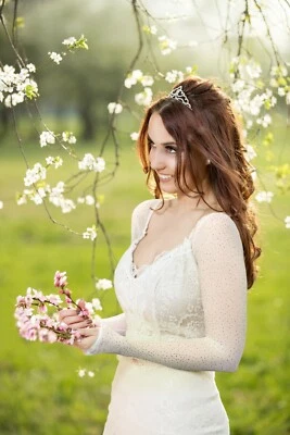 BRAUTMODE BOLERO ZUCKEN SPITZE BRAUT HOCHZEITSKLEID ÄRMEL STRETCH NETZ ARMÜBERZUG